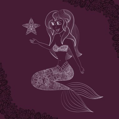 Hand drawn illustration of Ornamental Mermaid. Shaped Mermaid
