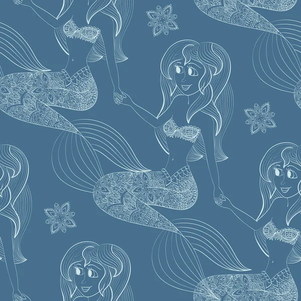 Hand drawn illustration of Ornamental Mermaid. Shaped Mermaid. Seamless pattern with mermaid — Stock Vector