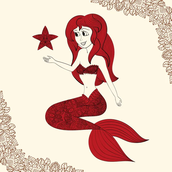 Hand drawn illustration of Ornamental Mermaid. Shaped Mermaid — Stock Vector