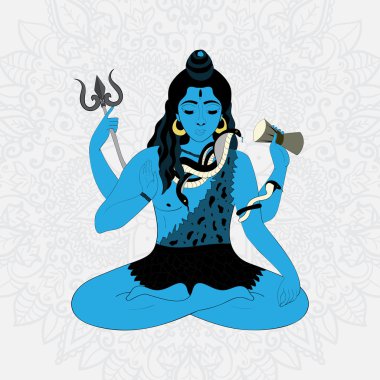 Lord Shiva. Hindu gods vector illustration. Indian Supreme God Shiva sitting in meditation.