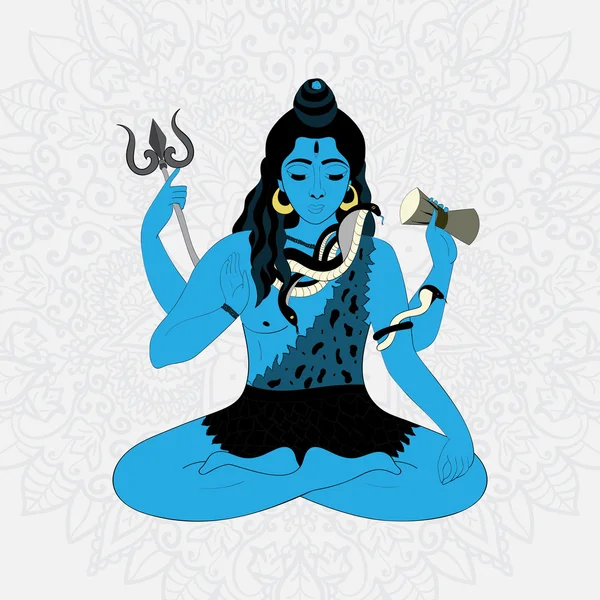 Señor Shiva. Ilustración vectorial de dioses hindúes. Dios Supremo indio Shiva sentado en meditación . — Vector de stock