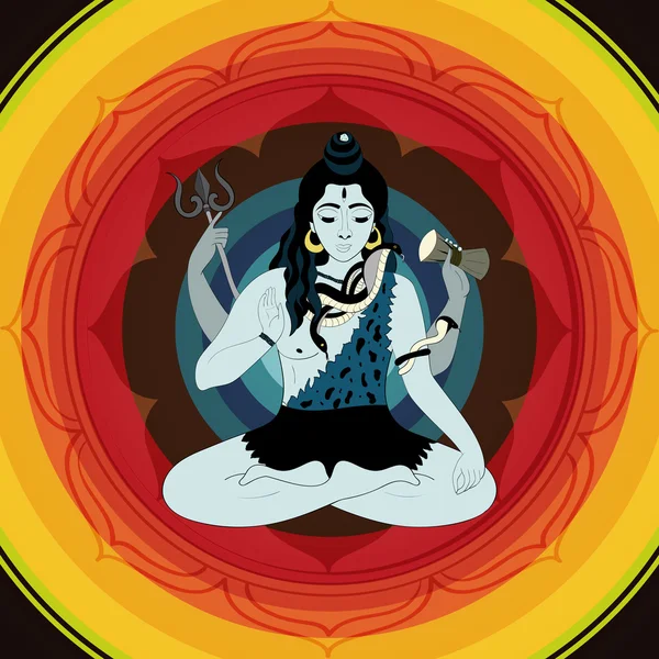 Lord Shiva. Illustrazione vettoriale degli dei indù. Dio Supremo indiano Shiva seduto in meditazione . — Vettoriale Stock