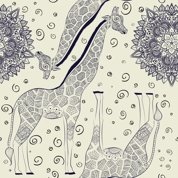 Bella Giraffa adulta. Illustrazione disegnata a mano di giraffa ornamentale. giraffa isolata su sfondo bianco. Modello senza cuciture da una giraffa ornamentale — Vettoriale Stock
