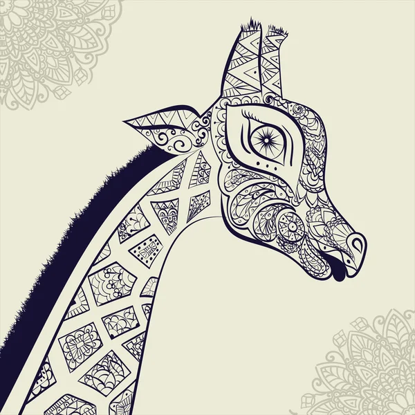 Bella Giraffa adulta. Illustrazione disegnata a mano di giraffa ornamentale. giraffa isolata su sfondo bianco. La testa di una giraffa ornamentale — Vettoriale Stock