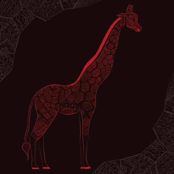 Bella Giraffa adulta. Illustrazione disegnata a mano di giraffa ornamentale. giraffa isolata su sfondo scuro. La testa di una giraffa ornamentale — Vettoriale Stock