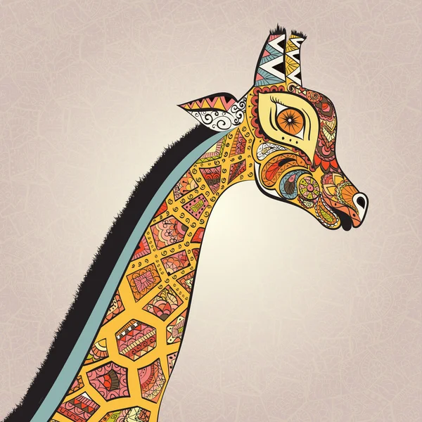 Bella Giraffa adulta. Illustrazione disegnata a mano di giraffa ornamentale. Giraffa colorata su sfondo ornamentale . — Vettoriale Stock