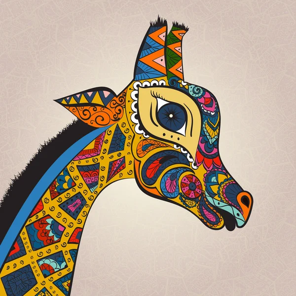 Bella Giraffa adulta. Illustrazione disegnata a mano di giraffa ornamentale. Giraffa colorata su sfondo ornamentale . — Vettoriale Stock