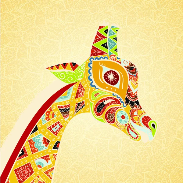 Schöne erwachsene Giraffe. Handgezeichnete Illustration einer Ziergiraffe. farbige Giraffe auf dekorativem Hintergrund. — Stockvektor