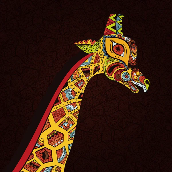 Schöne erwachsene Giraffe. Handgezeichnete Illustration einer Ziergiraffe. farbige Giraffe auf dekorativem Hintergrund. — Stockvektor