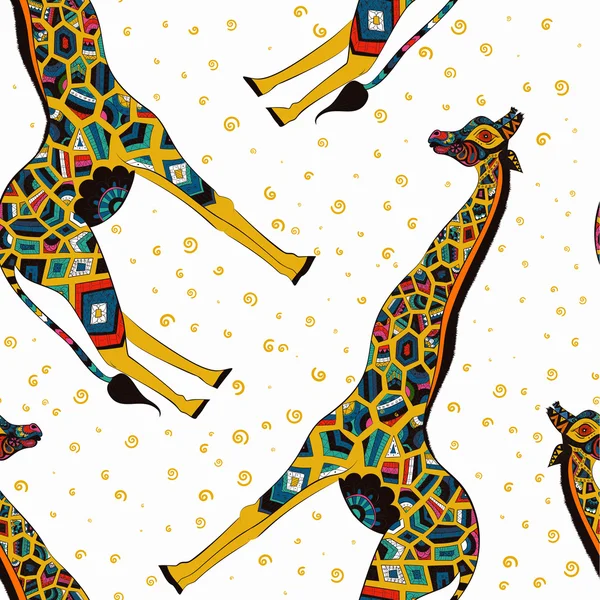 Beautiful adult Giraffe. Hand drawn Illustration of ornamental giraffe.  isolated giraffe on white background. Seamless pattern from an ornamental giraffe — 图库矢量图片