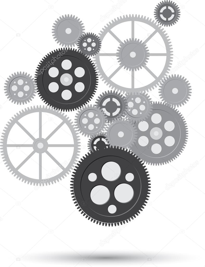 Business mechanism concept. Abstract background with connected gears and icons for strategy, service, analytics, research, seo, digital marketing, communicate concepts. Vector  illustration of frrame