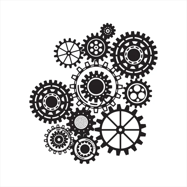Business mechanism concept. Abstract background with connected gears and icons for strategy, service, analytics, research, seo, digital marketing, communicate concepts. — Stock Vector