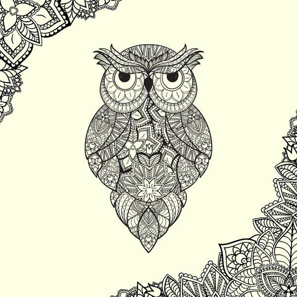 Ilustração vetorial de coruja ornamental. Pássaro ilustrado em tribal . —  Vetores de Stock