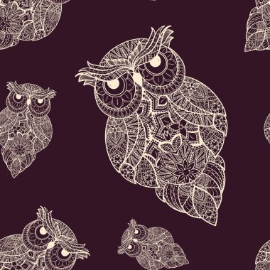 Vektör çizim süs baykuş. Aşiret resimli kuş.