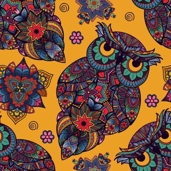 Vektor illustration av owlen. Fågel illustreras i tribal. Uggla whith — Stock vektor