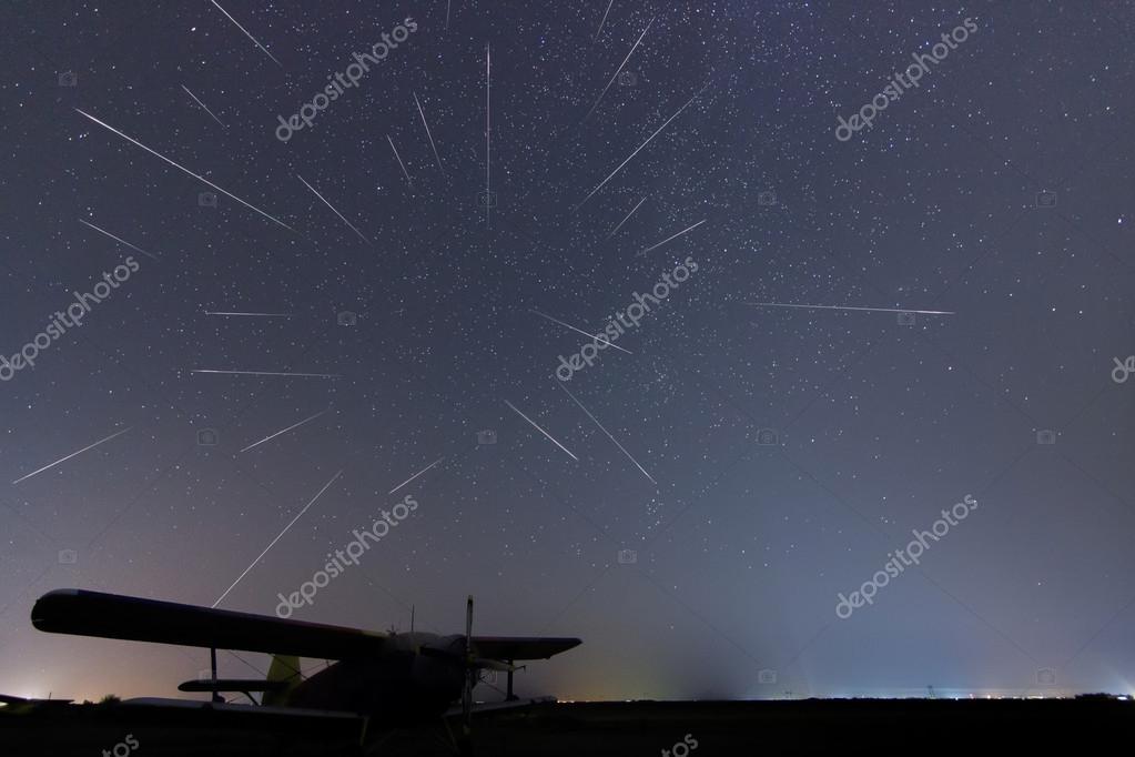 Meteor Shower. Falling stars. Meteor Shower starry night. Perseid meteor shower. Real night sky