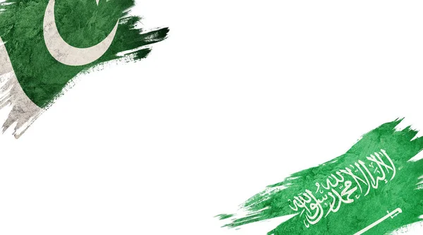 Bandiere Del Pakistan Dell Arabia Saudita Sfondo Bianco — Foto Stock