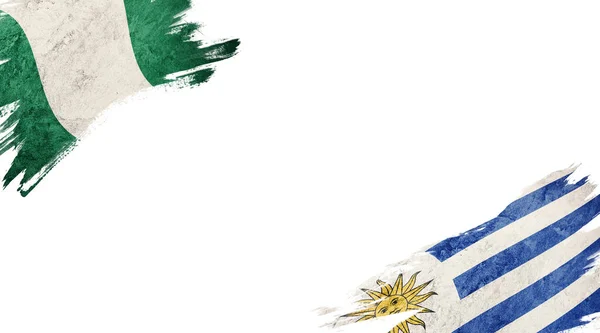 Bandeiras Nigéria Uruguai Backgroun Branco — Fotografia de Stock