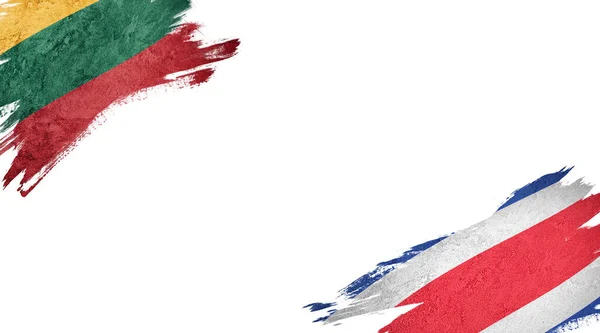 Flaggen Litauens Und Costa Ricas Auf Weißem Hintergrund — Stockfoto