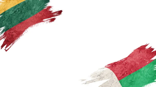 Vlajky Litvy Madagaskaru Bílém Pozadí — Stock fotografie