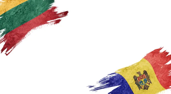 白地にリトアニアとモルドバの旗 — ストック写真