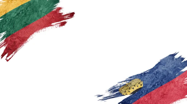 Bandeiras Lituânia Liechtenstein Fundo Branco — Fotografia de Stock