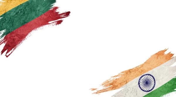 白地にリトアニアとインドの旗 — ストック写真
