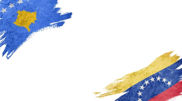 Bandeiras Kosovo Venezuela Backgroun Branco — Fotografia de Stock