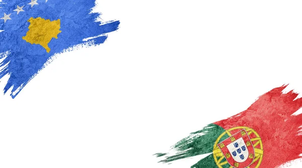Vlaggen Van Kosovo Portugal Witte Achtergrond — Stockfoto