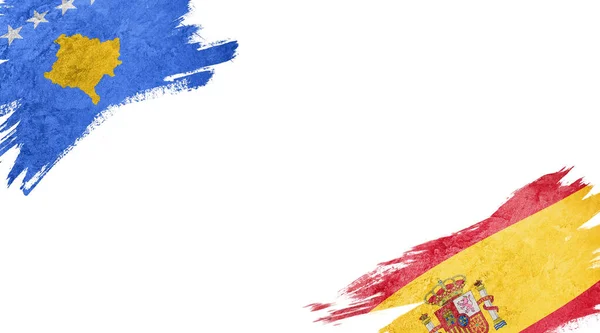 白色背景下的科索沃和西班牙国旗N — 图库照片