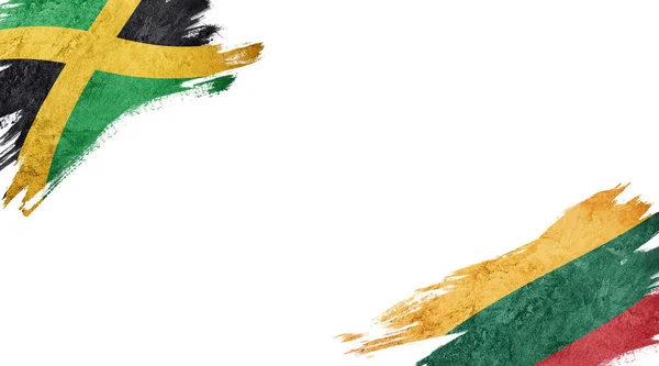 Jamaika Litvanya Nın Bayrakları Beyaz Arka Grubunda — Stok fotoğraf