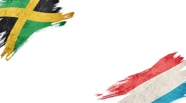 Flaggen Von Jamaika Und Luxemburg Auf Weißem Hintergrund — Stockfoto