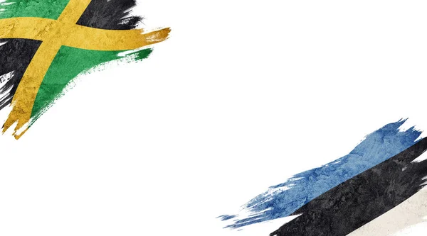 Флаги Ямайки Эстонии Белой Спине — стоковое фото