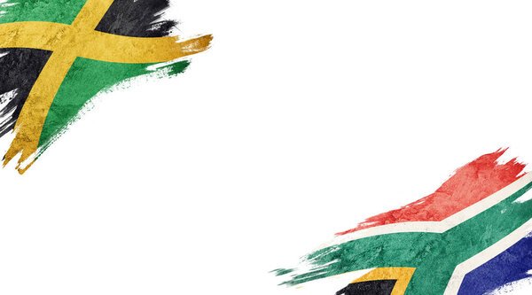 Flags of Jamaica and South Africa on white backgroun