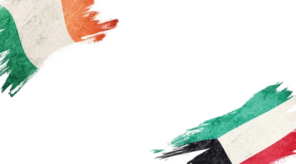 Bandeiras Irlanda Kuwait Backgroun Branco — Fotografia de Stock