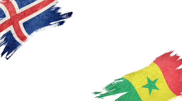 Vlajky Islandu Senegalu Bílém Pozadí — Stock fotografie