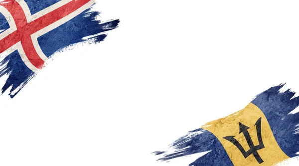 白い背景にアイスランドとバルバドスの旗 — ストック写真