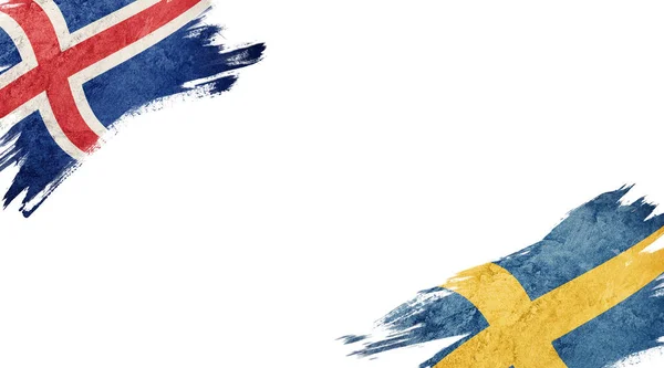 白い背景にアイスランドとスウェーデンの旗 — ストック写真