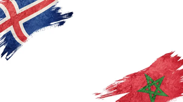 Flaggen Von Island Und Marokko Auf Weißem Hintergrund — Stockfoto