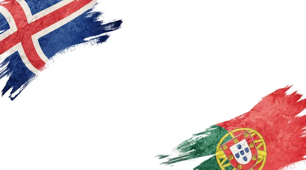 Σημαίες Της Ισλανδίας Και Της Πορτογαλίας Λευκό Φόντο — Φωτογραφία Αρχείου