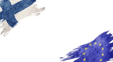 Finlandiya ve Avrupa Birliği bayrakları beyaz sırtüstü