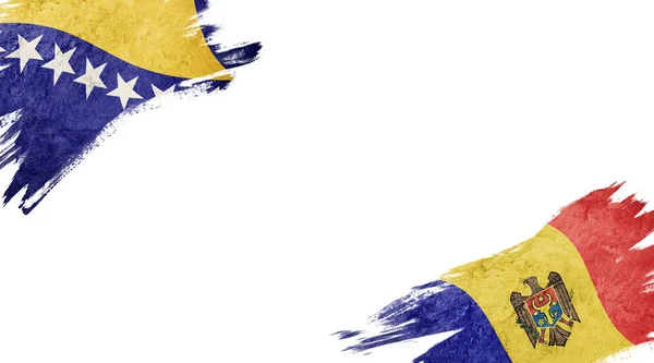 Bosnien Och Hercegovinas Och Moldaviens Flaggstater Vit Bakgrund — Stockfoto