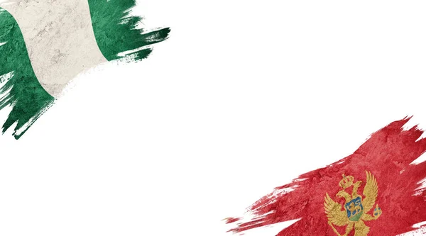 Flaggen Von Nigeria Und Montenegro Auf Weißem Hintergrund — Stockfoto