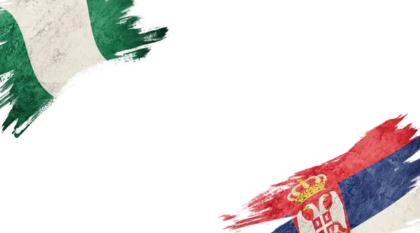 Nigerias Och Serbiens Flaggor Vit Bakgrund — Stockfoto