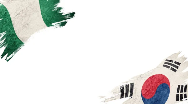 Banderas Nigeria Corea Del Sur Sobre Fondo Blanco —  Fotos de Stock