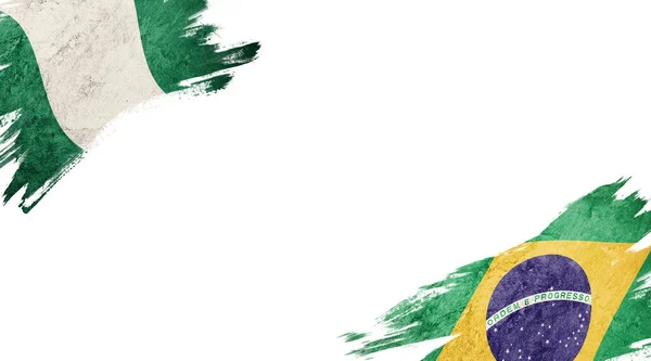 Flaggen Von Nigeria Und Brasilien Auf Weißem Hintergrund — Stockfoto
