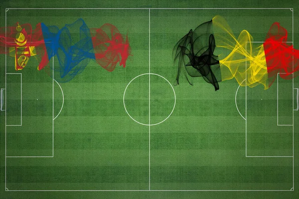 Матч Монголия Бельгия Национальные Цвета Национальные Флаги Футбольное Поле Футбольный — стоковое фото