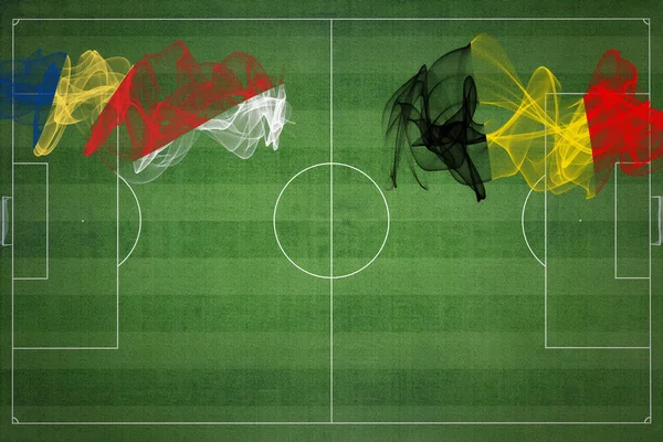 Seszele Belgia Mecz Piłki Nożnej Kolory Narodowe Flagi Narodowe Boisko — Zdjęcie stockowe