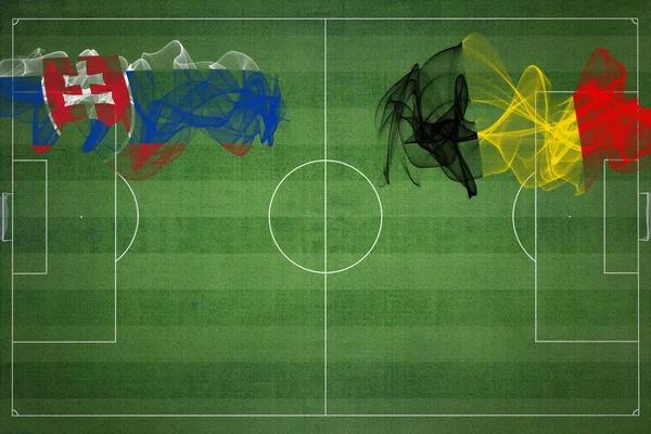 スロバキアVsベルギーサッカーマッチ ナショナルカラー サッカー場 サッカーゲーム 競技コンセプト コピースペース — ストック写真