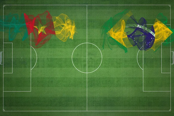 Kameroen Brazilië Voetbal Match Nationale Kleuren Nationale Vlaggen Voetbalveld Voetbalwedstrijd — Stockfoto